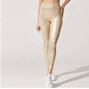 Carbon38 Mini Leopard 7/8 Legging - Shiny Beige-Gold XS NWT